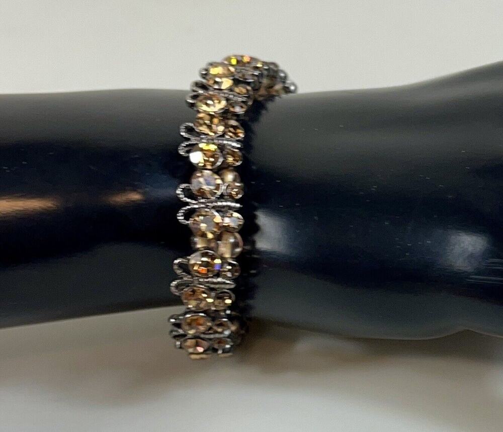 Vintage Amber & Yellow Rhinestone Butterfly Crystal Bracelet Stretch Style